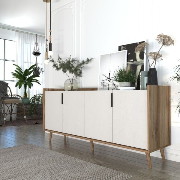 Nare Modern Konsol Ahşap Ayaklı , Alüminyum Kulp 180 Cm