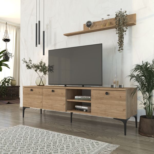 Motto Raflı Tv Ünitesi 180 cm , Meşe (Sepet)