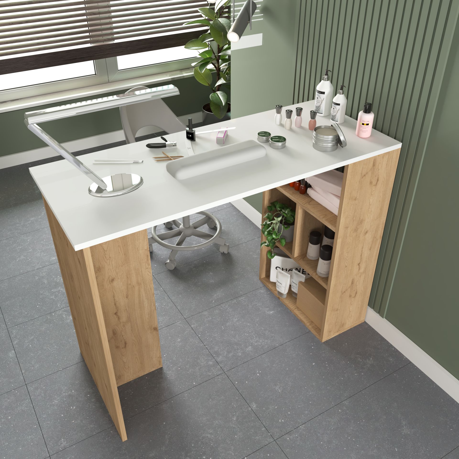 Pan Makyaj Masası , Manikür Masası , Raflı  Beyaz - Sepet