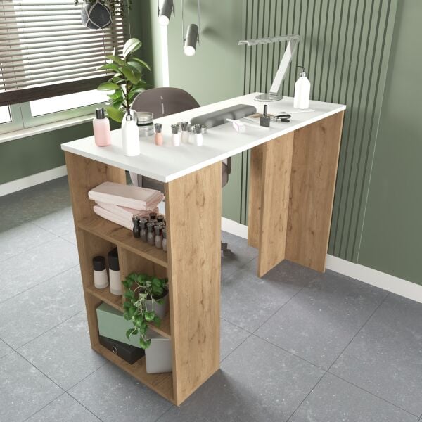 Pan Makyaj Masası , Manikür Masası , Raflı  Beyaz - Sepet