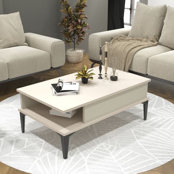 Marin Orta Sehpa , Sis Gri , Çizgi Desenli , Raflı(BEYAZ DEĞİLDİR)