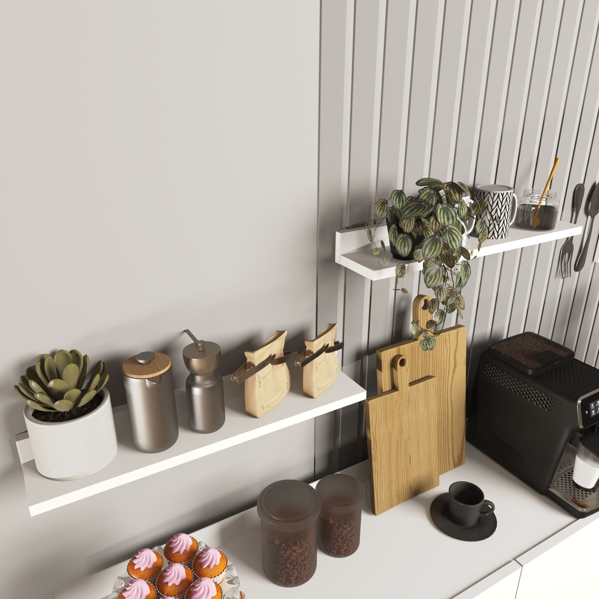 Bono Dekoratif 2 ' li Duvar Rafı , Beyaz