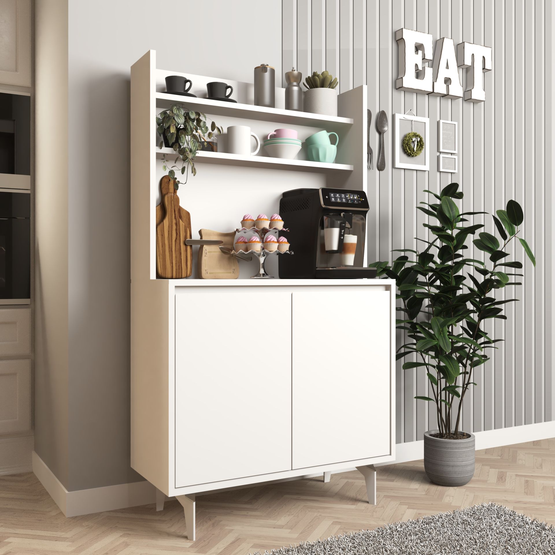 Salt Kahve Köşesi , Raflı Çok Amaçlı Dolap Beyaz