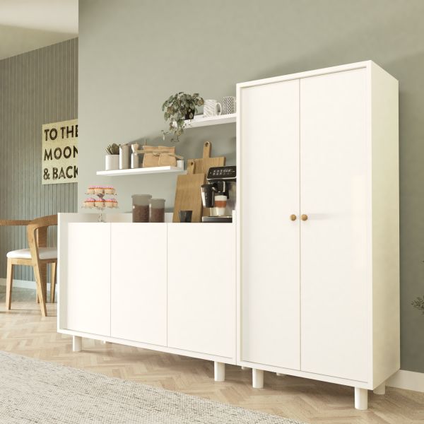 Bono Raflı Kahve Köşesi ve Çok Amaçlı Dolap Seti , Erzak Kiler Dolabı Beyaz