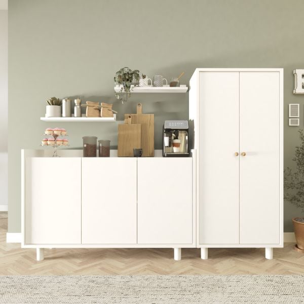 Bono Raflı Kahve Köşesi ve Çok Amaçlı Dolap Seti , Erzak Kiler Dolabı Beyaz