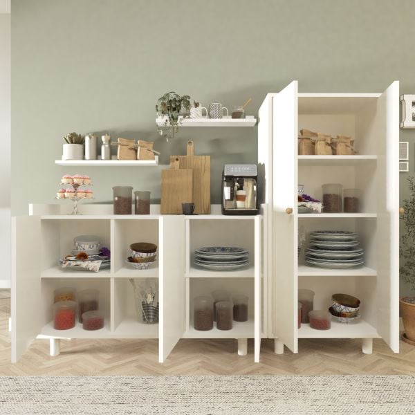 Bono Raflı Kahve Köşesi ve Çok Amaçlı Dolap Seti , Erzak Kiler Dolabı Beyaz