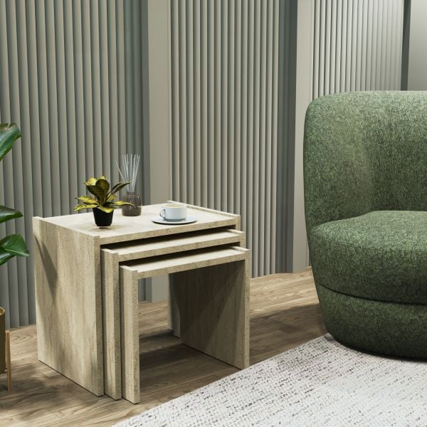 Vera  3'lü Zigon Sehpa , Servis Sehpası Traverten