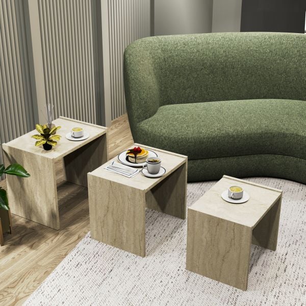 Vera  3'lü Zigon Sehpa , Servis Sehpası Traverten