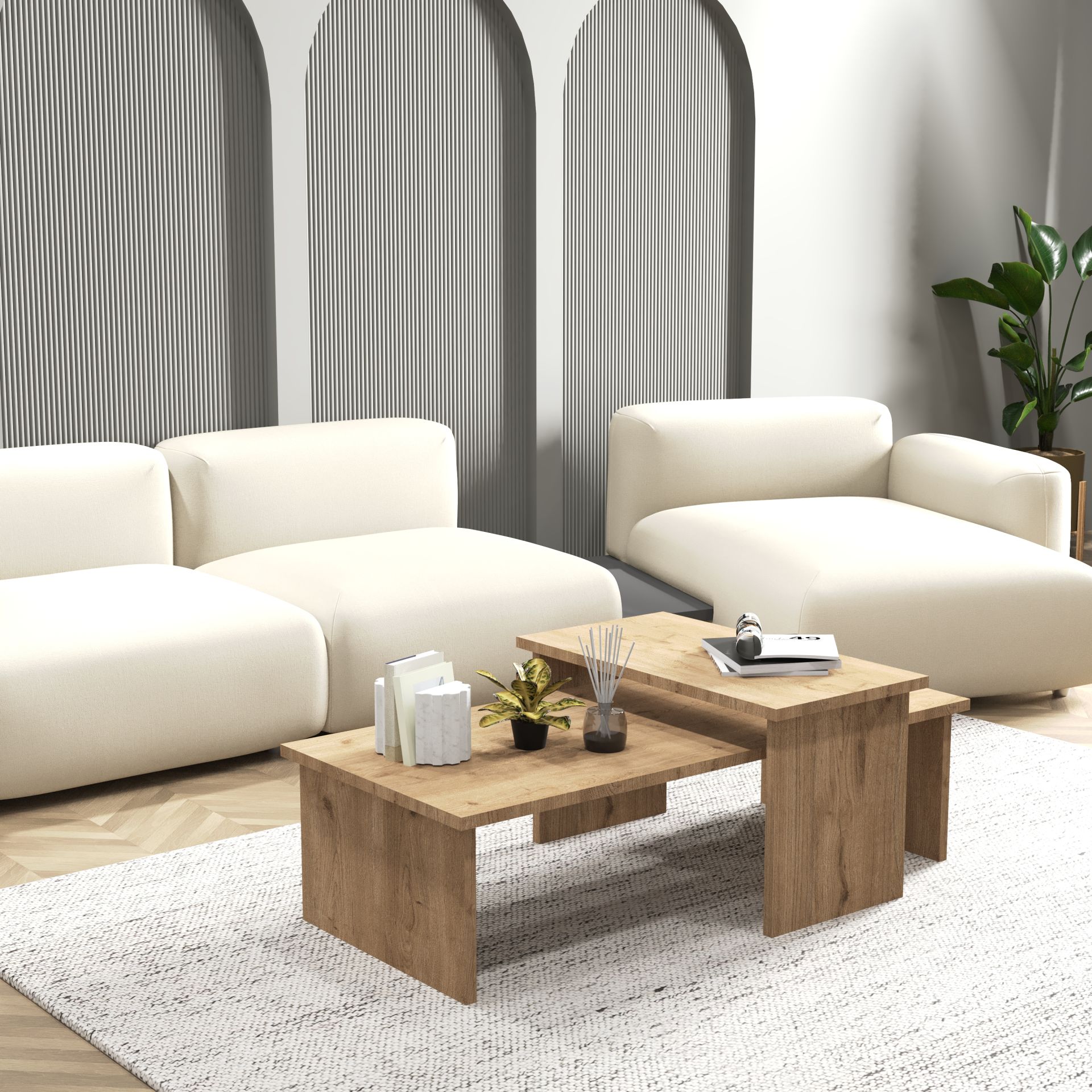 Vera 2 ' li Orta Sehpa , Servis Sehpası Sepet (Meşe)