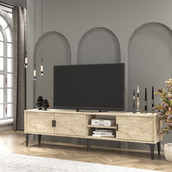Marin Tv Ünitesi Tv Sehpası 180 cm Traverten ( Mermer Desen )