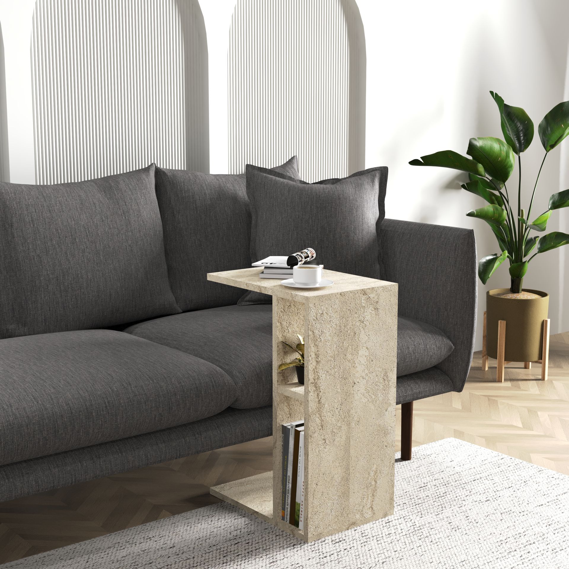 Vera Yan Sehpa , Servis Sehpası Traverten ( Mermer Desen )