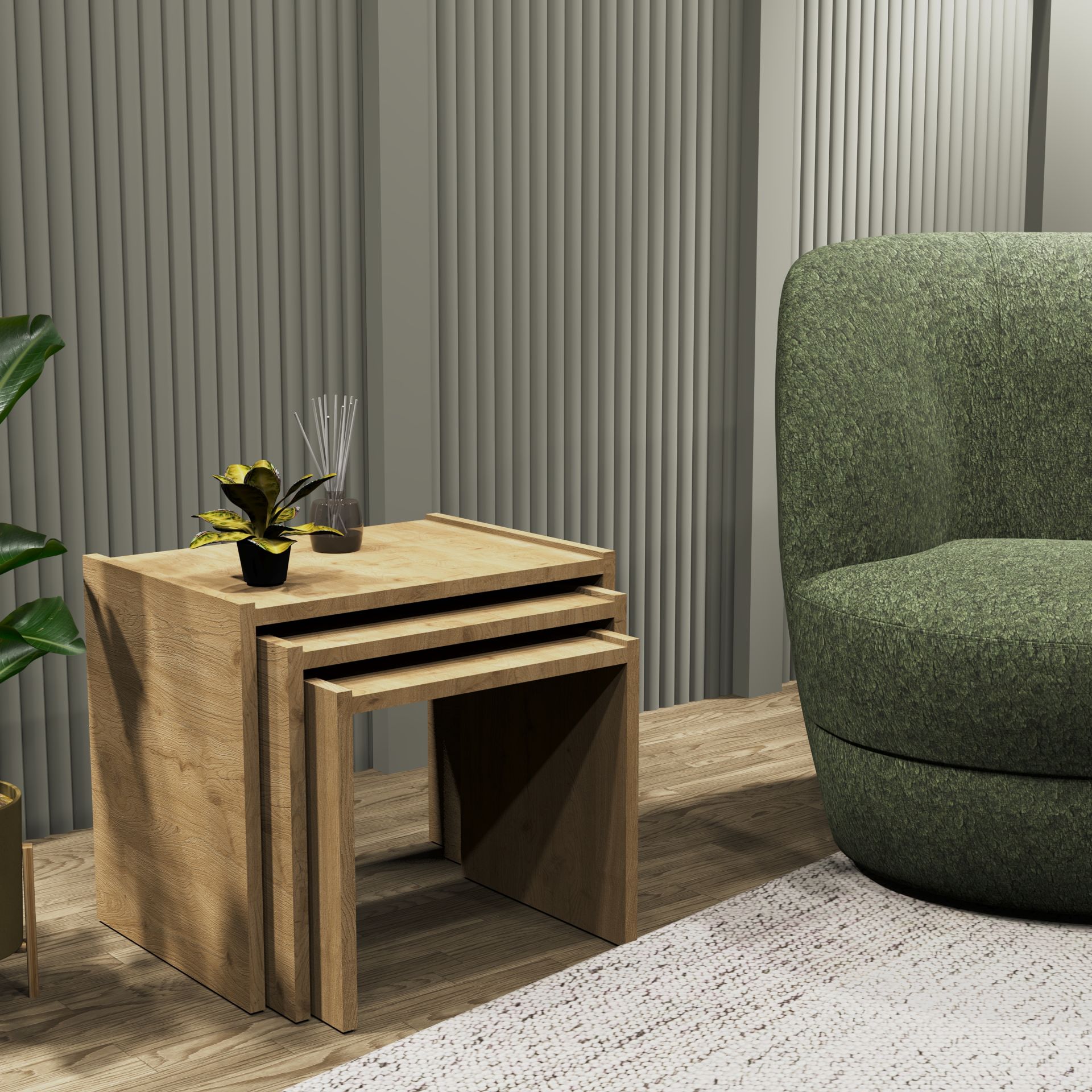 Vera 3'lü Zigon Sehpa , Servis Sehpası Sepet