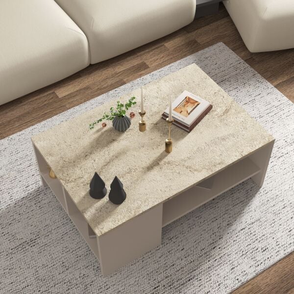 Liri Orta Sehpa Traverten (mermer desen) - Kumsal (sis gri)