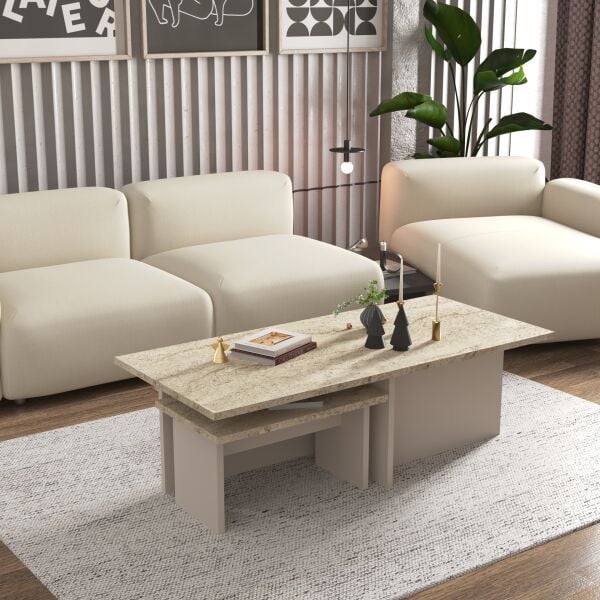 Novi Orta Sehpa , Servis , Zigon Sehpa Traverten (Mermer Desen) - Kumsal