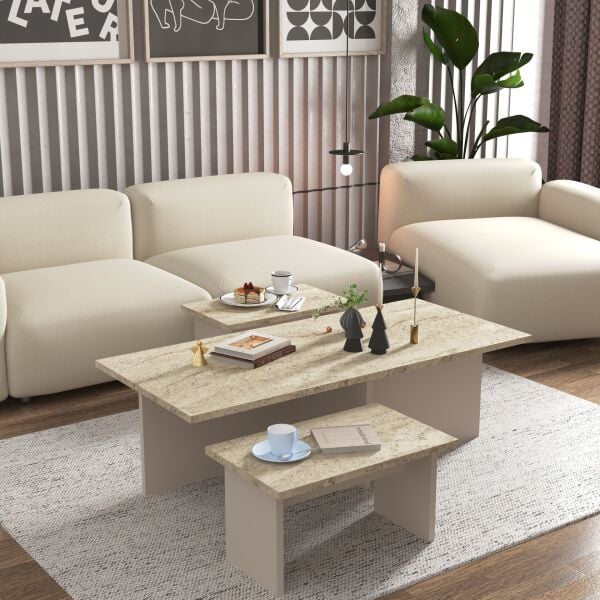 Novi Orta Sehpa , Servis , Zigon Sehpa Traverten (Mermer Desen) - Kumsal