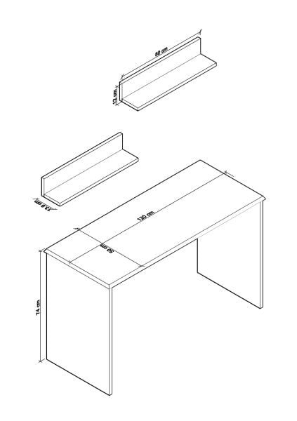 Olven Raflı Çalışma Masası 120 cm , Beyaz - Meşe