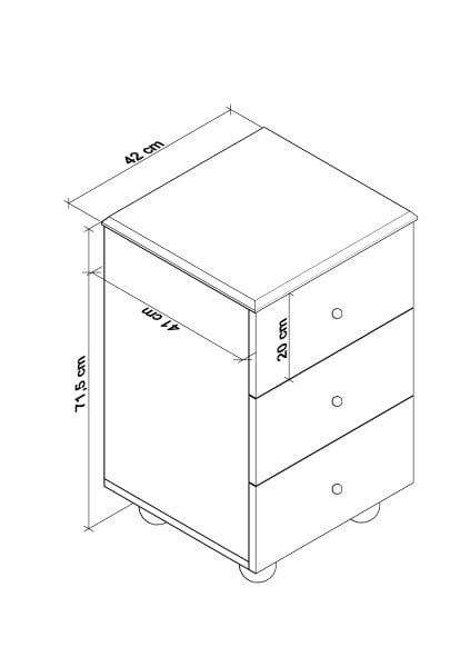 Olven Keson-Komodin 3 Çekmeceli Tekerlekli , Beyaz-Meşe