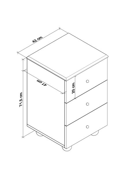 Olven Keson-Komodin 3 Çekmeceli Tekerlekli , Beyaz-Meşe
