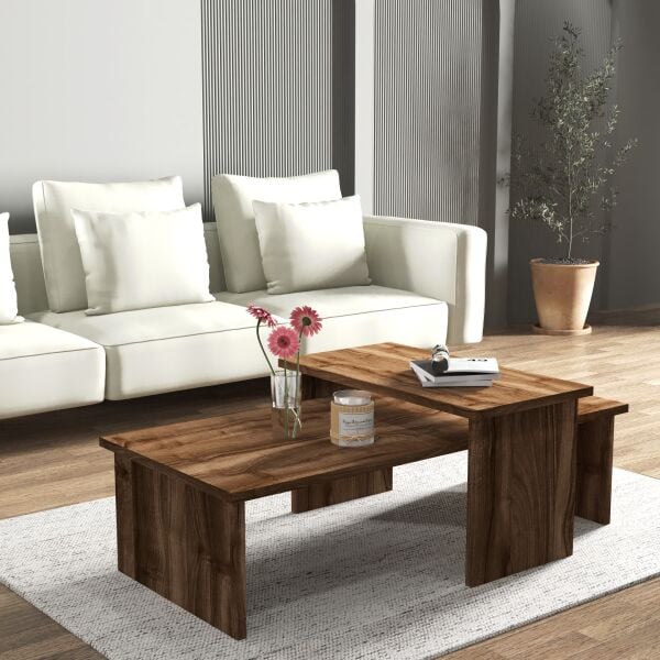 Vera 2'li Orta Sehpa , Servis Sehpası Sandık (Ceviz)