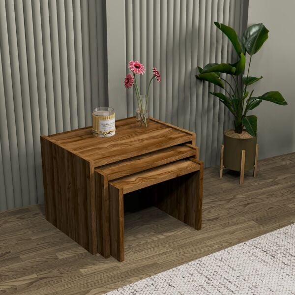 Vera 2'li Orta Sehpa ve Zigon Sehpa Seti , Servis Sehpası Sandık (Ceviz)