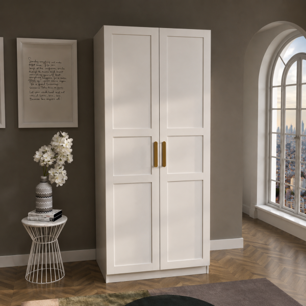 Aras 2 Kapılı Raflı Gardırop , Yüklük Dolabı , Beyaz 208 cm