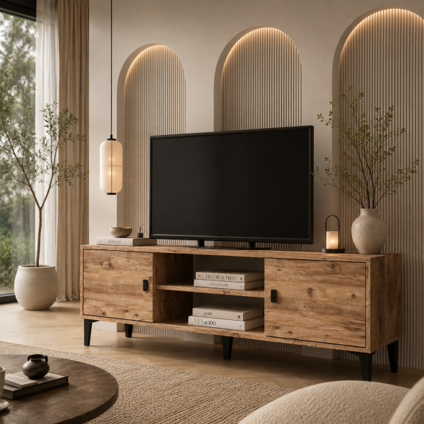 Marin Tv Ünitesi 150 cm - Orta Sehpa Seti , Atlantik Çam (Ceviz)